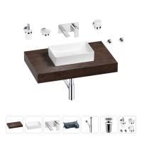 Раковина 42 см со столешницей 80 см Wellsee Pure BY Wellsee 201010761 в наборе 9 в 1: столешница, раковина, встраиваемый смеситель, сифон, выпуск, аксессуары (цвет набора хром)