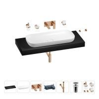 Раковина 90 см со столешницей 120 см Wellsee Croquis 201008484 в наборе 9 в 1: столешница, раковина, встраиваемый смеситель, сифон, выпуск, аксессуары (цвет набора розовое золото)