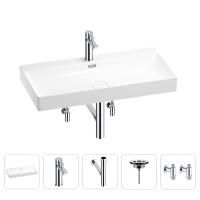 Раковина для ванной Wellsee Bromance 201005551 в наборе 5 в 1: раковина белого глянцевого цвета, смеситель, сифон, выпуск, угловые вентили (цвет набора хром)