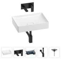 Раковина для ванной Wellsee Pure BY Wellsee 201002632 в наборе 4 в 1: раковина белого глянцевого цвета, встраиваемый смеситель, сифон, выпуск (цвет набора матовый черный)