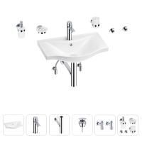 Раковина для ванной Wellsee Bisou 201007226 в наборе 9 в 1: раковина белого глянцевого цвета, смеситель, сифон, донный клапан, угловые вентили, аксессуары (цвет набора хром)