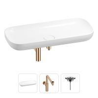 Раковина для ванной Wellsee Croquis 201001049 в наборе 3 в 1: овальная раковина белого глянцевого цвета, сифон, выпуск в цвете розовое золото