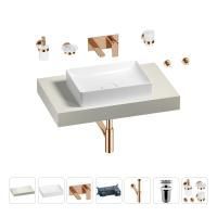 Раковина 50 см со столешницей 80 см Wellsee Pure BY Wellsee 201011084 в наборе 9 в 1: столешница, раковина, встраиваемый смеситель, сифон, выпуск, аксессуары (цвет набора розовое золото)
