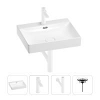 Раковина для ванной Wellsee DeSire 201003830 в наборе 4 в 1: раковина белого глянцевого цвета, смеситель, сифон, выпуск (цвет набора матовый белый)