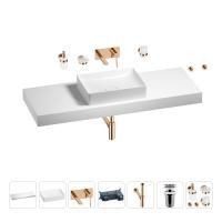 Раковина 50 см со столешницей 140 см Wellsee Pure BY Wellsee 201011529 в наборе 9 в 1: столешница, раковина, встраиваемый смеситель, сифон, выпуск, аксессуары (цвет набора розовое золото)