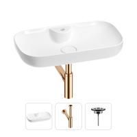 Раковина для ванной Wellsee Croquis 2.0 201001069 в наборе 3 в 1: овальная раковина белого глянцевого цвета, сифон, выпуск в цвете розовое золото