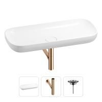 Раковина для ванной Wellsee Croquis 201001039 в наборе 3 в 1: овальная раковина белого глянцевого цвета, сифон, выпуск в цвете розовое золото