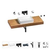Раковина 50 см со столешницей 120 см Wellsee Pure BY Wellsee 201011362 в наборе 9 в 1: столешница, раковина, встраиваемый смеситель, сифон, выпуск, аксессуары (цвет набора матовый черный)