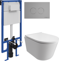 Комплект Унитаз подвесной DIWO Архангельск 0800 безободковый, с микролифтом + Инсталляция STWORKI + Кнопка Хельсинки 500473 хром матовая