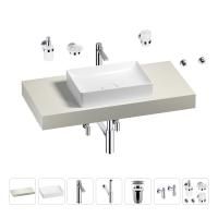 Раковина 50 см со столешницей 100 см Wellsee Pure BY Wellsee 201011196 в наборе 10 в 1: столешница, раковина, высокий смеситель, сифон, выпуск, кран-вентили, аксессуары (цвет хром)