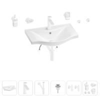 Раковина для ванной Wellsee Bisou 201007255 в наборе 9 в 1: раковина белого глянцевого цвета, смеситель, сифон, донный клапан, угловые вентили, аксессуары (цвет набора матовый белый)