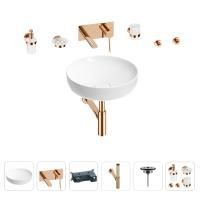 Раковина для ванной Wellsee Chalice Perfection 201006204 в наборе 8 в 1: раковина белого глянцевого цвета, встраиваемый смеситель, сифон, выпуск, аксессуары (цвет набора розовое золото)