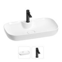Раковина для ванной Wellsee Croquis 2.0 201000627 в наборе 2 в 1: овальная раковина белого глянцевого цвета, смеситель в цвете матовый черный