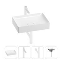 Раковина для ванной Wellsee Pure BY Wellsee 201002650 в наборе 4 в 1: раковина белого глянцевого цвета, высокий смеситель, сифон, выпуск (цвет набора матовый белый)