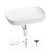 Раковина для ванной Wellsee Croquis 201001006 в наборе 3 в 1: овальная раковина белого глянцевого цвета, сифон, выпуск в цвете хром