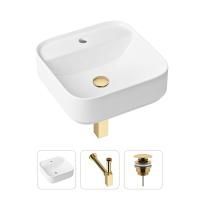 Комплект 3 в 1 Lavinia Boho Bathroom Sink 21520290: накладная фарфоровая раковина 42 см, металлический сифон, донный клапан