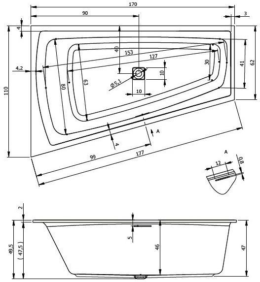 Акриловая ванна Riho Still Smart 170x110 L BR0400500K00130