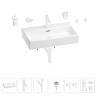 Раковина для ванной Wellsee Graceful Pro 201006730 в наборе 9 в 1: раковина белого глянцевого цвета, смеситель, сифон, донный клапан, угловые вентили, аксессуары (цвет набора матовый белый)