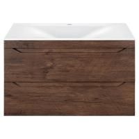 Тумба Vincea Fine 800 подвесная, 2 выкатных ящика soft close, R.Wood с умывальником VCB-1F800W из искусственного камня, цвет белый