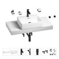 Раковина 50 см со столешницей 100 см Wellsee Graceful Pro 201012492 в наборе 10 в 1: столешница, раковина, смеситель, сифон, донный клапан, угловые вентили, аксессуары (цвет матовый черный)