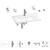 Раковина для ванной Wellsee FreeDom 201007041 в наборе 9 в 1: раковина белого глянцевого цвета, смеситель, сифон, донный клапан, угловые вентили, аксессуары (цвет набора хром)