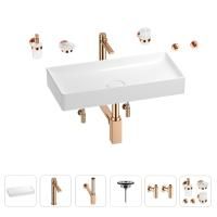 Раковина для ванной Wellsee Pure BY Wellsee 201006479 в наборе 9 в 1: раковина белого глянцевого цвета, высокий смеситель, сифон, выпуск, угловые вентили, аксессуары (цвет розовое золото)