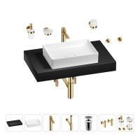 Раковина 50 см со столешницей 80 см Wellsee Pure BY Wellsee 201011178 в наборе 10 в 1: столешница, раковина, высокий смеситель, сифон, выпуск, кран-вентили, аксессуары (цвет золото)