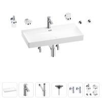 Раковина для ванной Wellsee Bromance 201007601 в наборе 9 в 1: раковина белого глянцевого цвета, смеситель, сифон, выпуск, угловые вентили, аксессуары (цвет набора хром)