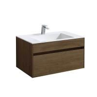 Тумба Vincea Chiara 800 подвесная, 1 выкатной ящик soft-close, T.Oak с умывальником VCB-13800W из искусственного камня, цвет белый