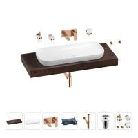 Раковина 90 см со столешницей 120 см Wellsee Croquis 201008444 в наборе 9 в 1: столешница, раковина, встраиваемый смеситель, сифон, выпуск, аксессуары (цвет набора розовое золото)