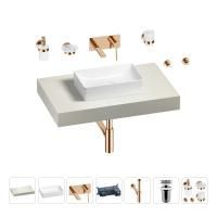 Раковина 42 см со столешницей 80 см Wellsee Pure BY Wellsee 201010724 в наборе 9 в 1: столешница, раковина, встраиваемый смеситель, сифон, выпуск, аксессуары (цвет набора розовое золото)
