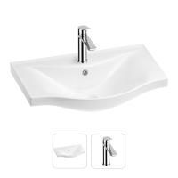 Раковина для ванной Wellsee Bisou 201000906 в наборе 2 в 1: полукруглая раковина белого глянцевого цвета, смеситель в цвете хром