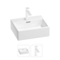 Раковина для ванной Wellsee Graceful Pro 201000780 в наборе 2 в 1: прямоугольная раковина белого глянцевого цвета, смеситель в цвете матовый белый