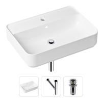 Комплект 3 в 1 Lavinia Boho Bathroom Sink 21520349: накладная фарфоровая раковина 60 см, металлический сифон, донный клапан