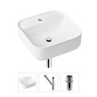 Комплект 3 в 1 Lavinia Boho Bathroom Sink 21520275: накладная фарфоровая раковина 42 см, металлический сифон, донный клапан