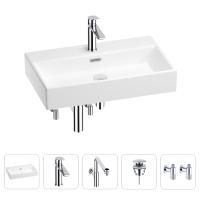 Раковина для ванной Wellsee Graceful Pro 201004666 в наборе 5 в 1: раковина белого глянцевого цвета, смеситель, сифон, донный клапан, угловые вентили (цвет набора хром)