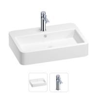 Раковина для ванной Wellsee Halcyon 201000761 в наборе 2 в 1: прямоугольная раковина белого глянцевого цвета, смеситель в цвете хром