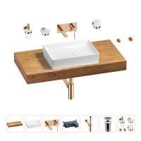 Раковина 50 см со столешницей 100 см Wellsee Pure BY Wellsee 201011249 в наборе 9 в 1: столешница, раковина, встраиваемый смеситель, сифон, выпуск, аксессуары (цвет набора розовое золото)
