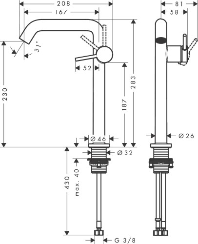 Смеситель для раковины Hansgrohe Tecturis S CoolStart EcoSmart 73370000 хром 73370000