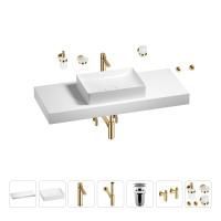 Раковина 50 см со столешницей 120 см Wellsee Pure BY Wellsee 201011398 в наборе 10 в 1: столешница, раковина, высокий смеситель, сифон, выпуск, кран-вентили, аксессуары (цвет золото)