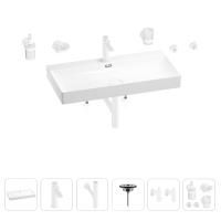 Раковина для ванной Wellsee Bromance 201007630 в наборе 9 в 1: раковина белого глянцевого цвета, смеситель, сифон, выпуск, угловые вентили, аксессуары (цвет набора матовый белый)