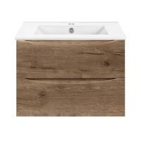 Тумба Vincea Mia Slim 700 подвесная, 2 выкатных ящика soft close, V.Oak с умывальником VBS-13970S1 керамическая, цвет белый