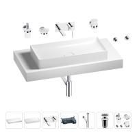 Раковина 75 см со столешницей 100 см Wellsee Pure BY Wellsee 201011646 в наборе 9 в 1: столешница, раковина, встраиваемый смеситель, сифон, выпуск, аксессуары (цвет набора хром)
