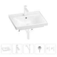 Раковина для ванной Wellsee FreeDom 201004830 в наборе 5 в 1: раковина белого глянцевого цвета, смеситель, сифон, донный клапан, угловые вентили (цвет набора матовый белый)