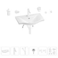 Раковина для ванной Wellsee Bisou 201007210 в наборе 9 в 1: раковина белого глянцевого цвета, смеситель, сифон, донный клапан, угловые вентили, аксессуары (цвет набора матовый белый)
