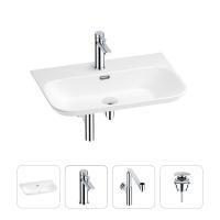 Раковина для ванной Wellsee Eclatant 2.0 201003796 в наборе 4 в 1: раковина белого глянцевого цвета, смеситель, сифон, донный клапан (цвет набора хром)