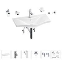 Раковина для ванной Wellsee Bisou 201007421 в наборе 9 в 1: раковина белого глянцевого цвета, смеситель, сифон, донный клапан, угловые вентили, аксессуары (цвет набора хром)