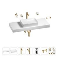 Раковина 50 см со столешницей 120 см Wellsee Pure BY Wellsee 201011393 в наборе 10 в 1: столешница, раковина, высокий смеситель, сифон, выпуск, кран-вентили, аксессуары (цвет золото)