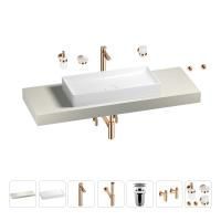 Раковина 75 см со столешницей 140 см Wellsee Pure BY Wellsee 201011794 в наборе 10 в 1: столешница, раковина, высокий смеситель, сифон, выпуск, кран-вентили, аксессуары (цвет розовое золото)
