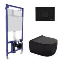 Комплект BERGES: инсталляция NOVUM, кнопка R5, унитаз EGO Black  Rimless, сидение дюропласт Toma Black Slim SO